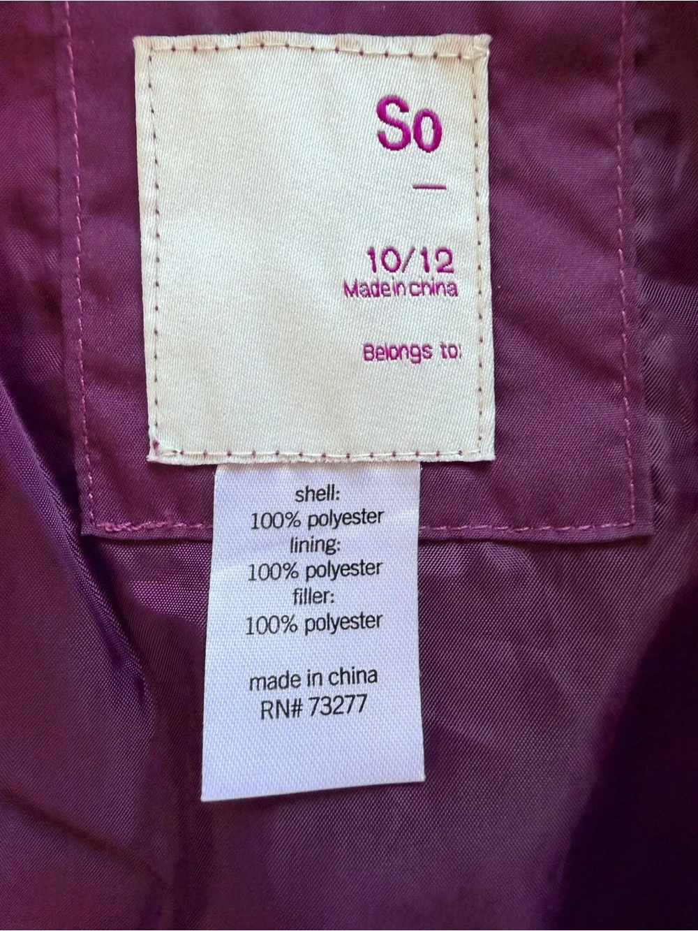 SO Girls Quilted Purple Puffer Jacket with Front Zippers